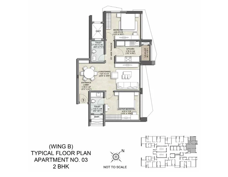 Kalpataru Magnus Wing B Apartment No 3-2BHK Typical Flrpln