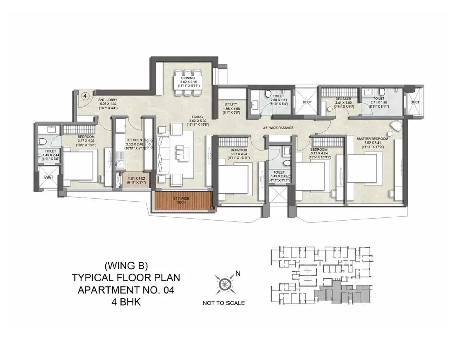 Kalpataru Magnus Wing B Apartment No 4-4BHK Typical Flrpln