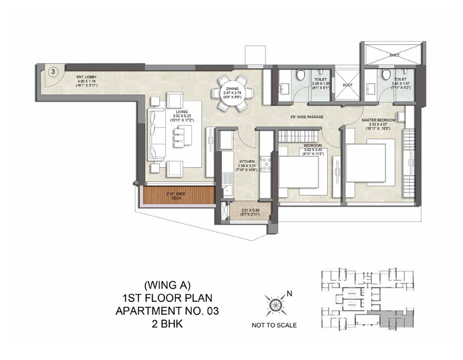 Kalpataru Magnus Wing A Apartment No 3-2BHK  1st flrplan