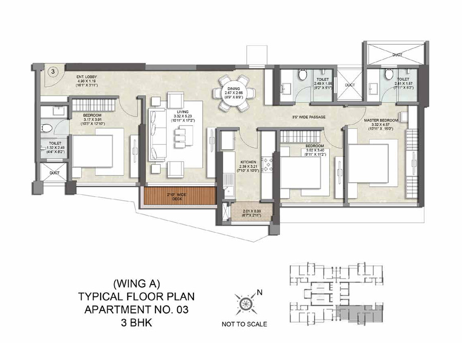 Kalpataru Magnus Wing A Apartment No 3-3BHK Typicalplan