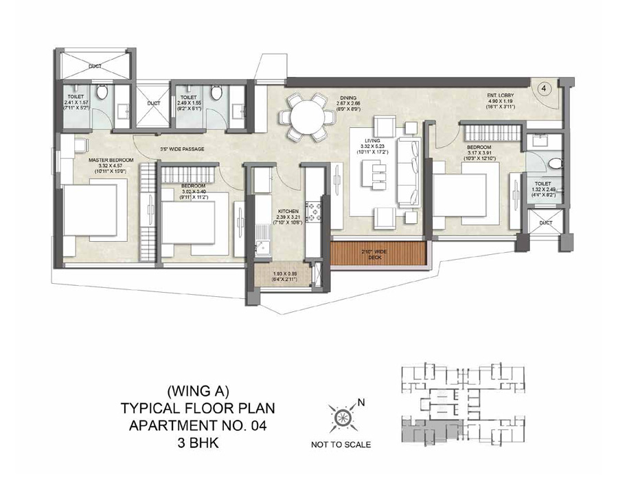 Kalpataru Magnus Wing A Apartment No 4-3BHK Typicalplan