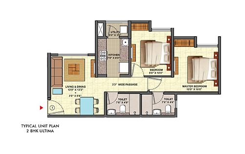 Lodha Aquaville Typical 2BHK Ultima Unit Plan