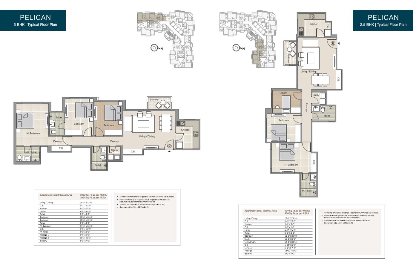 Pelican 3BHK - 2.5BHK Typical Floor Plan