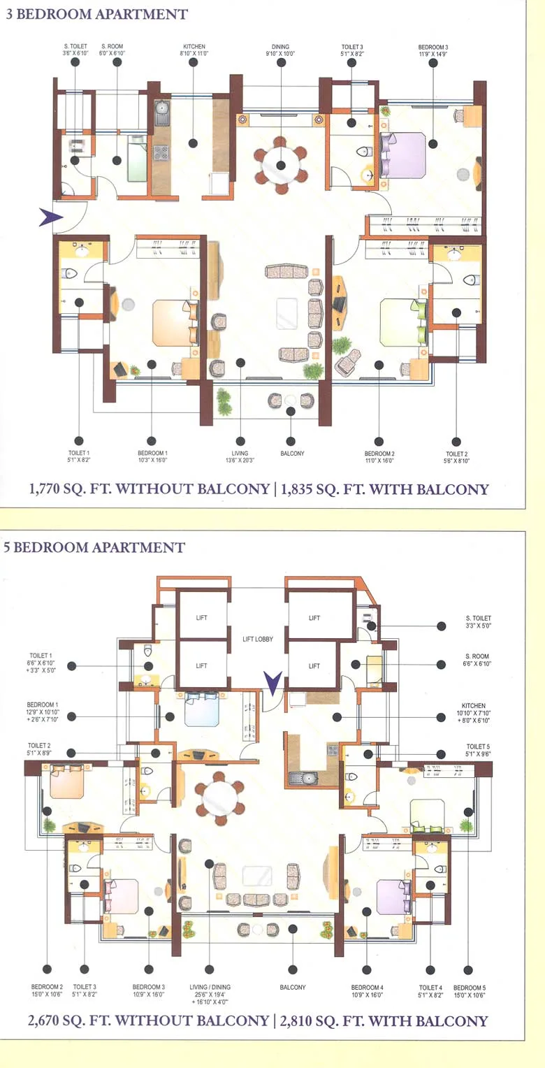 3bhk and 5bhk floor plan