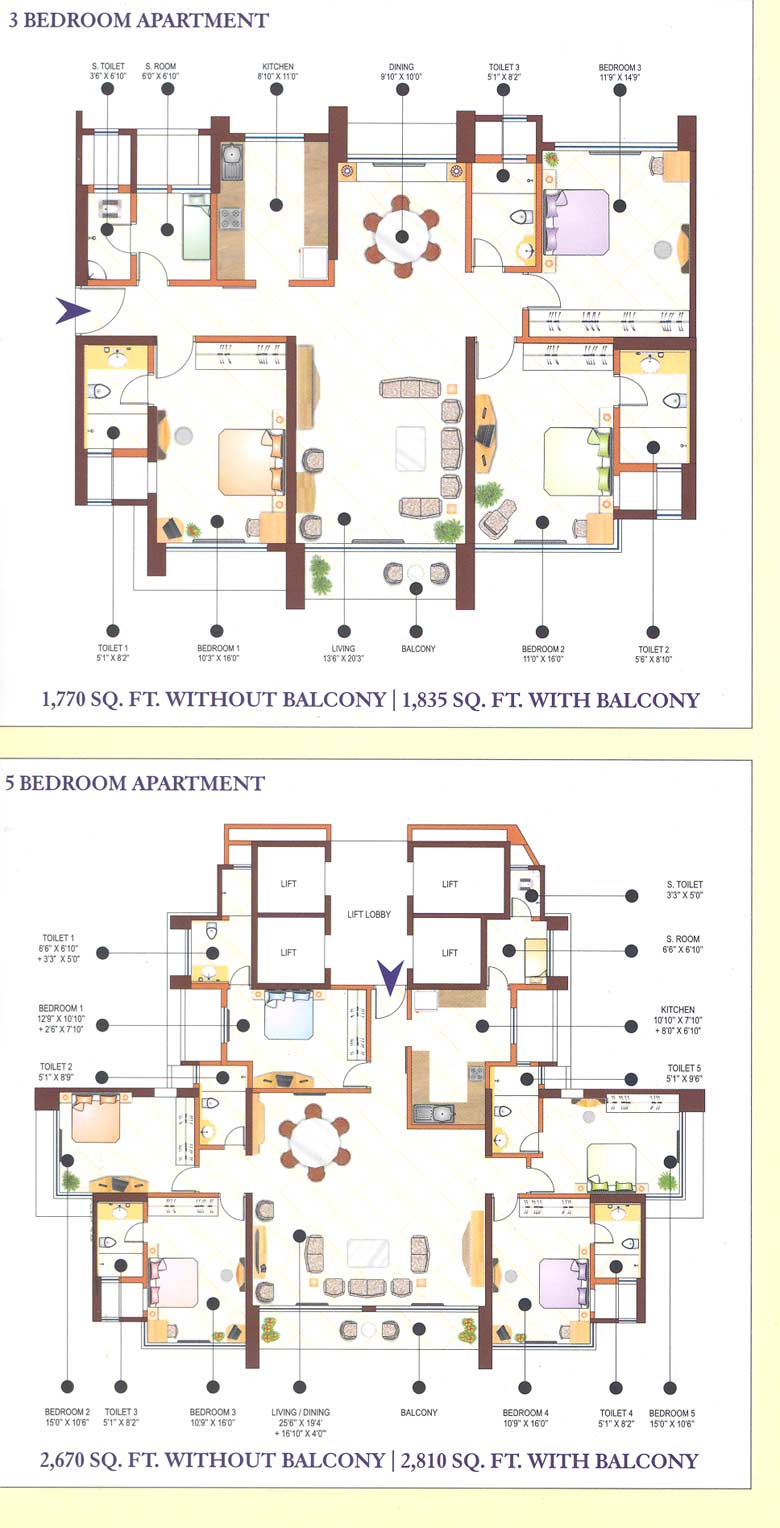 3bhk and 5bhk floor plan