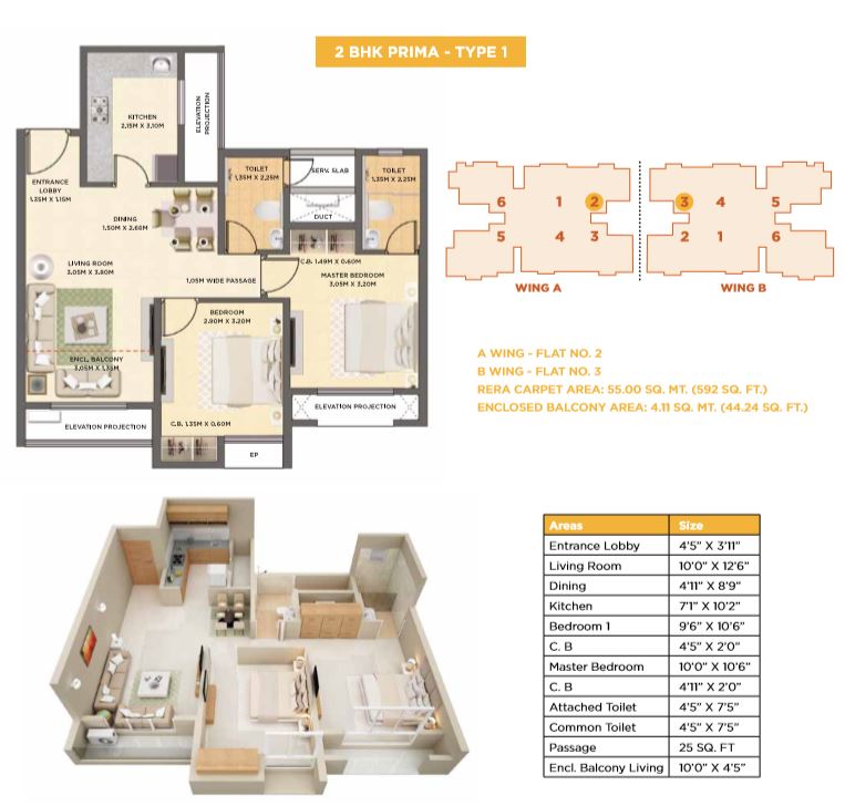 Dosti Cedar 2BHK Prima Type 1