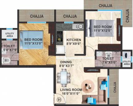 Apsara Heritage 2BHK Plan Type 1