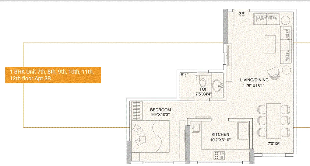 Sunteck Gilbird 1BHK Plan Type-1