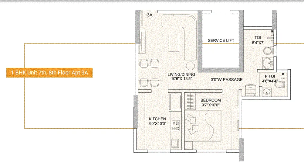 Sunteck Gilbird 1BHK Plan Type-2