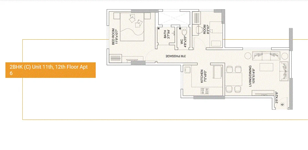 Sunteck Gilbird 2BHK Plan Type-1