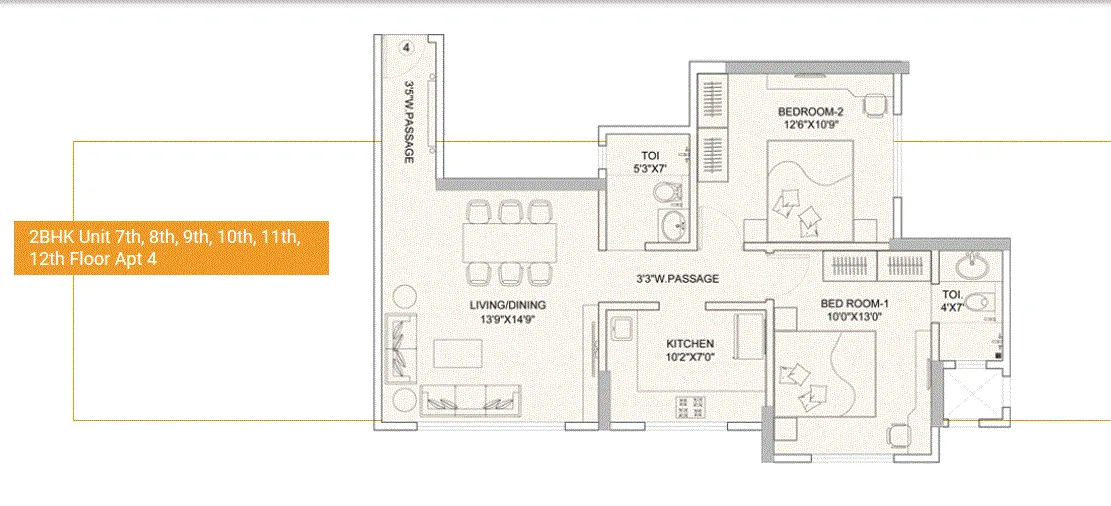 Sunteck Gilbird 2BHK Plan Type-2