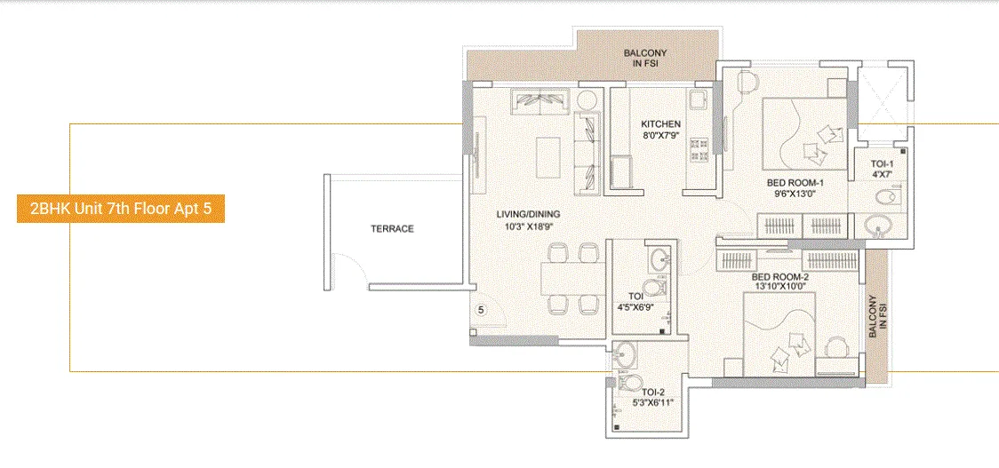 Sunteck Gilbird 2BHK Plan Type-3