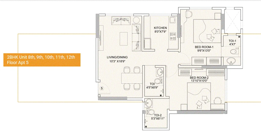 Sunteck Gilbird 2BHK Plan Type-4