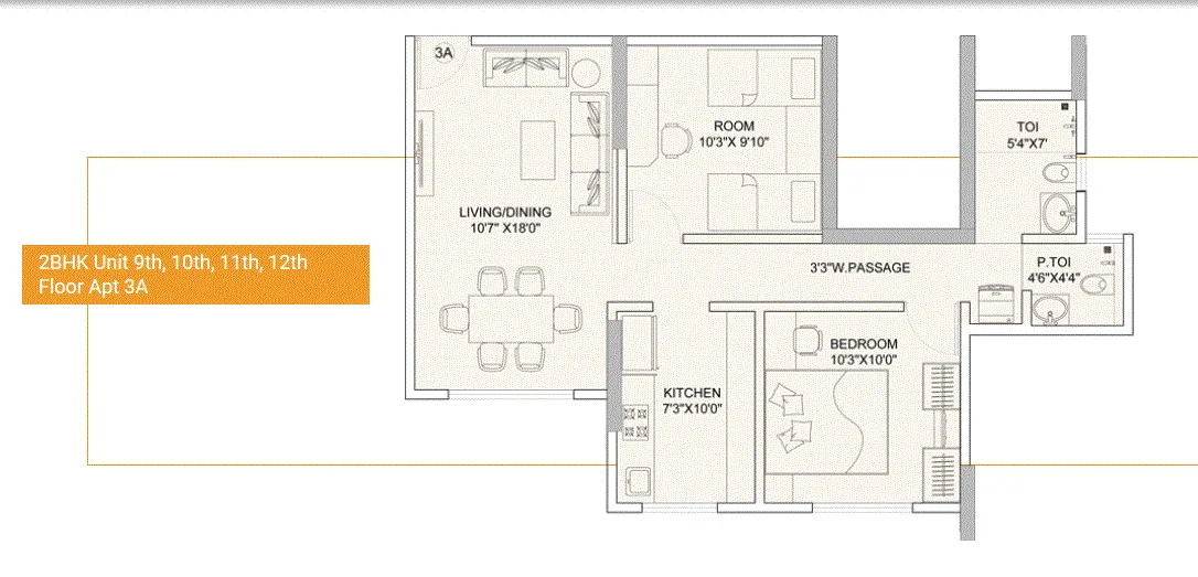 Sunteck Gilbird 2BHK Plan Type-6