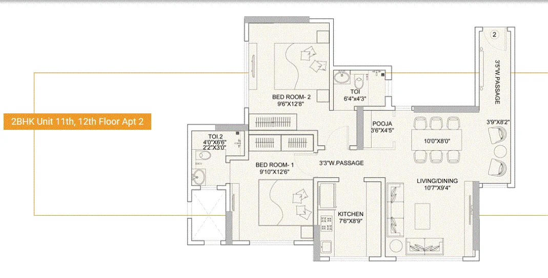 Sunteck Gilbird 2BHK Plan Type-9