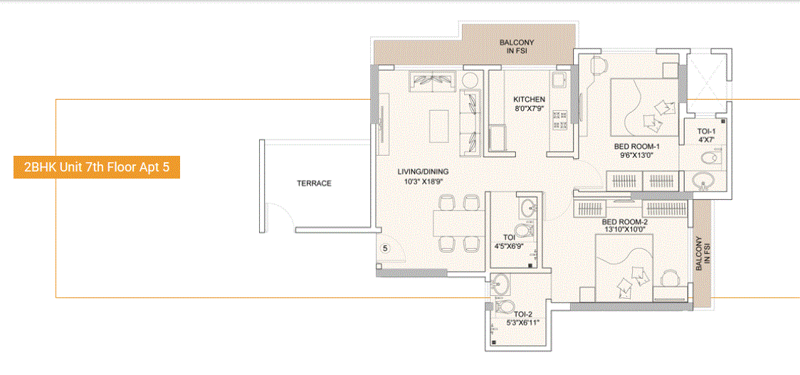 Sunteck Gilbird 2BHK Plan Type-3