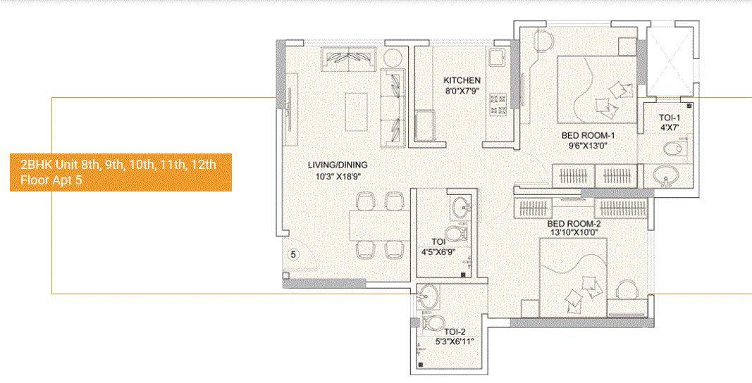 Sunteck Gilbird 2BHK Plan Type-4