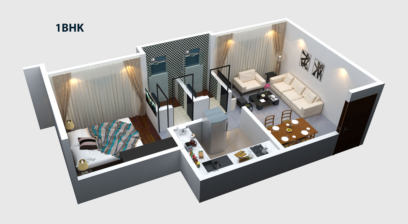 Intelligentia 1BHK 3D Plan