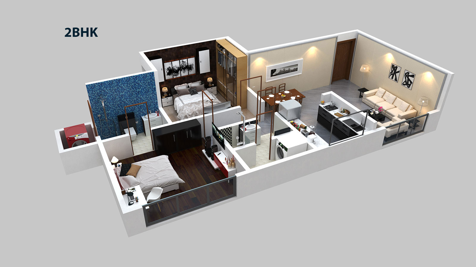 Intelligentia 2BHK 3D Plan