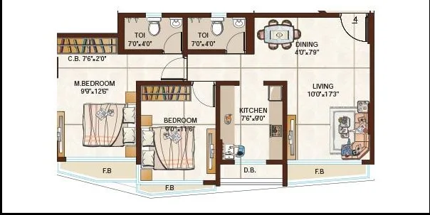 Raj Florenza 2BHK Plan