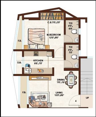 Raj Florenza 1BHK Plan