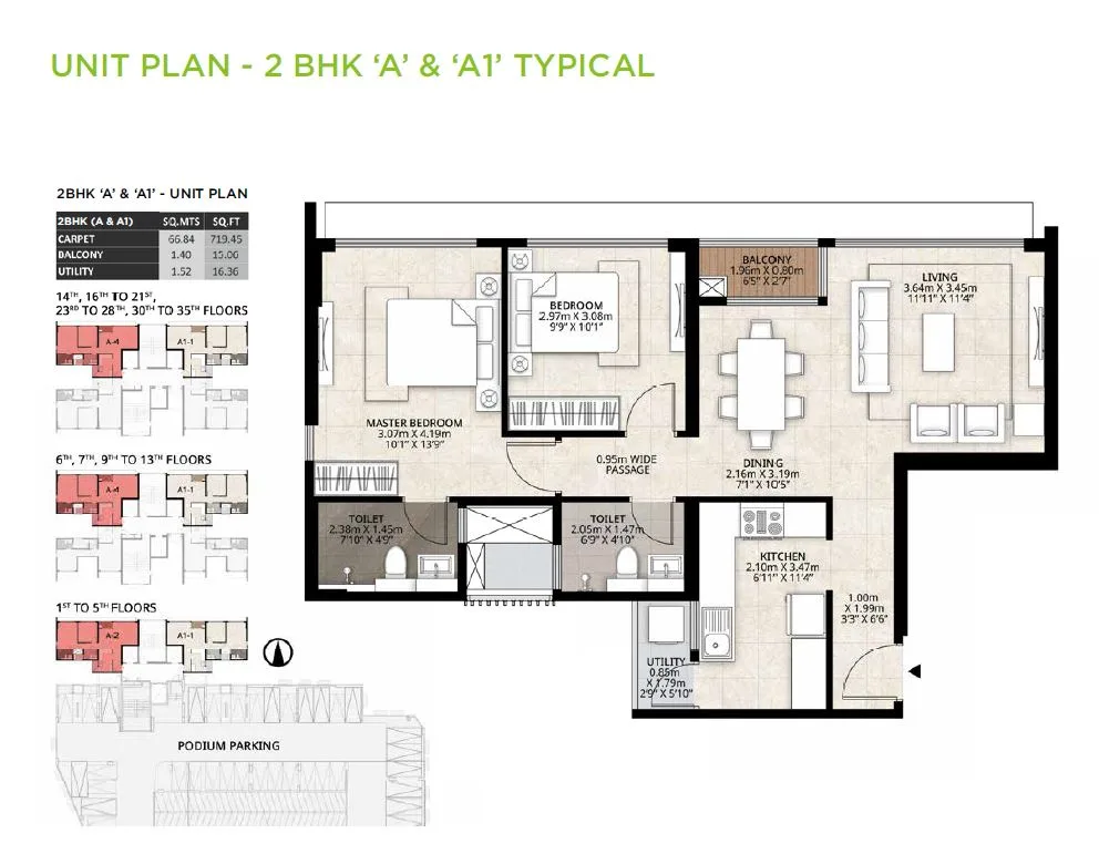 Mahindra Lifesapces Roots 2BHK Unit Plan A-A1