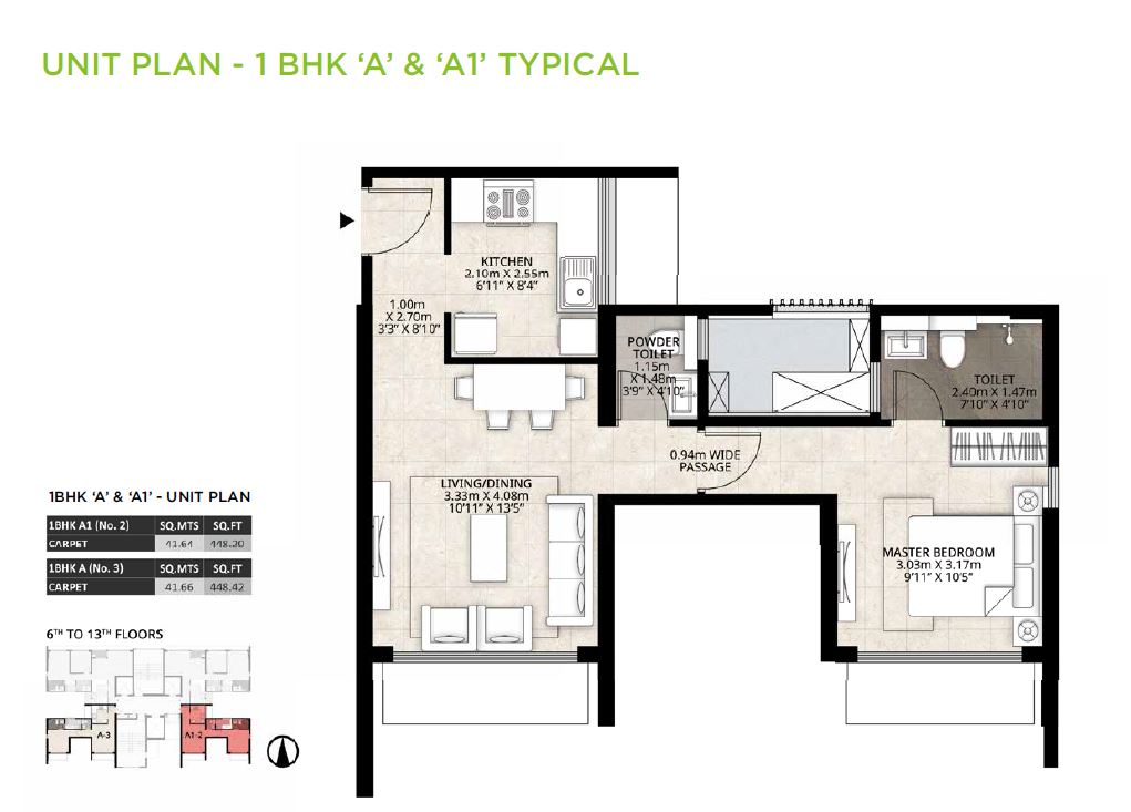 Mahindra Lifesapces Roots 1BHK Unit Plan A-A1