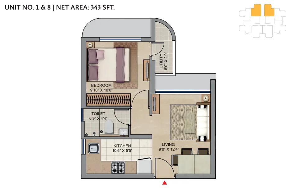 Codename Moveup 1BHK Unit 1-Unit8 (343 sqft)