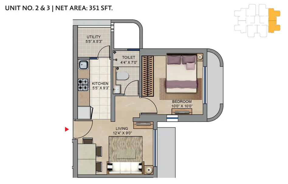 Codename Moveup 1BHK Unit 2-Unit3 (351sqft)