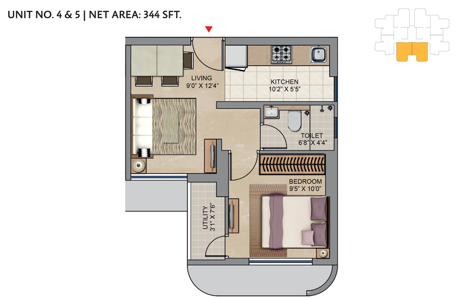 Codename Moveup 1BHK Unit 4-Unit5 (344 sqft)