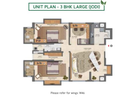 Lodha Amara 3BHK (large) Jodi Unit Plan Type-2