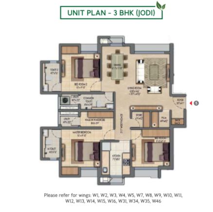 Lodha Amara 3BHK Jodi Unit Plan