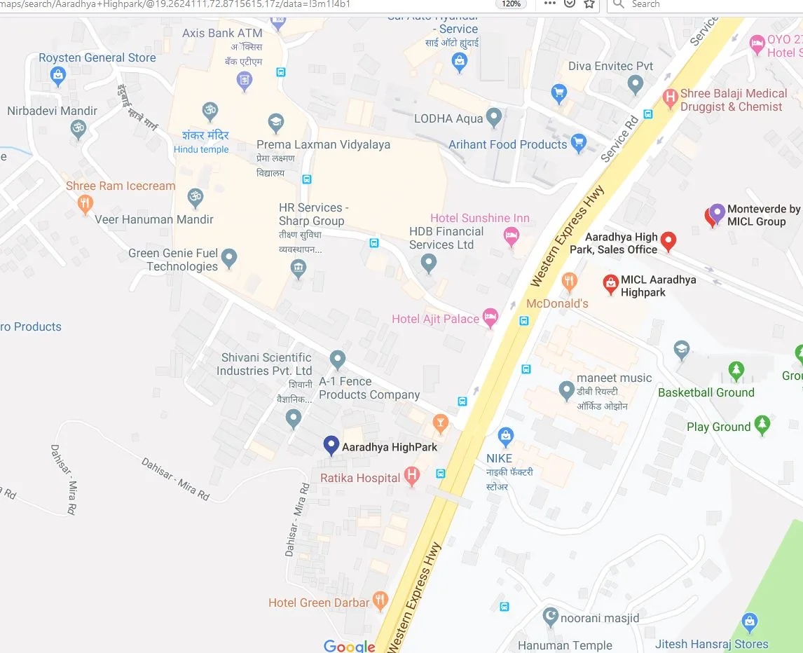 Aaradhya High Park Location Map