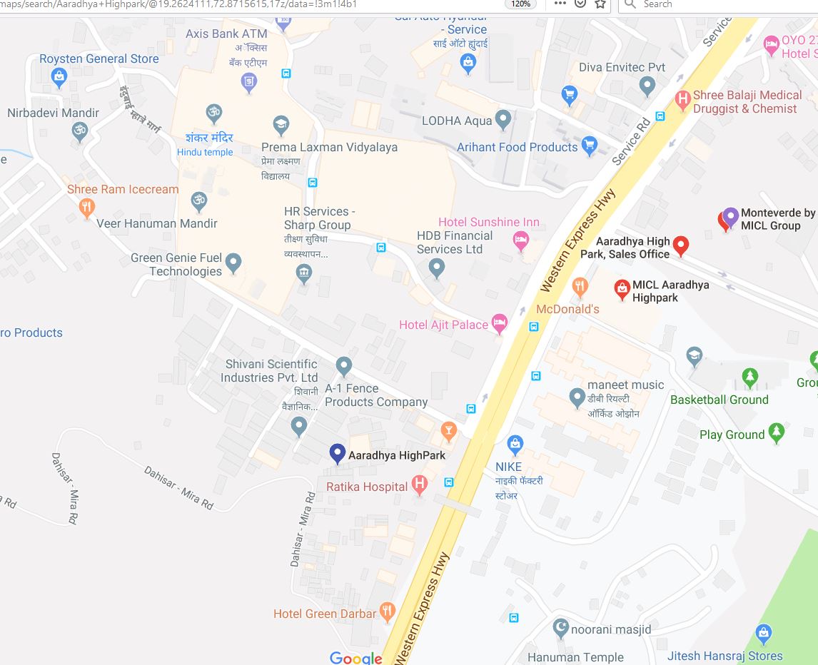 Aaradhya High Park Location Map