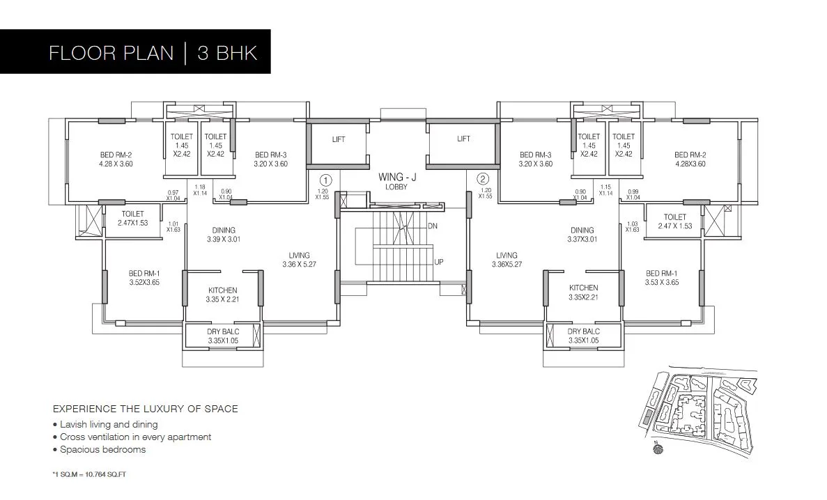 Godrej Prive 3BHK Floor Plan