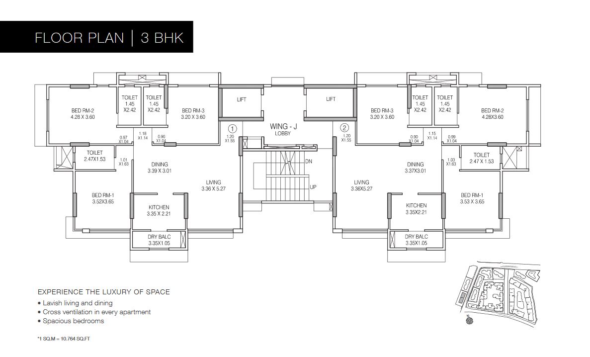 Godrej Prive 3BHK Floor Plan