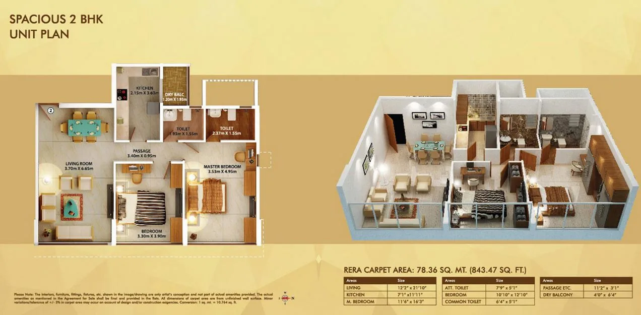 Dosti Belleza Spacious 2BHK Unit Plan