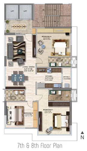 Kanakia Art House 7th-8th floor plan