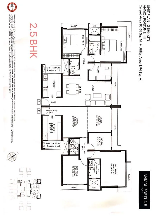 Crown Residences 2.5BHK Unit Plan Fortune III