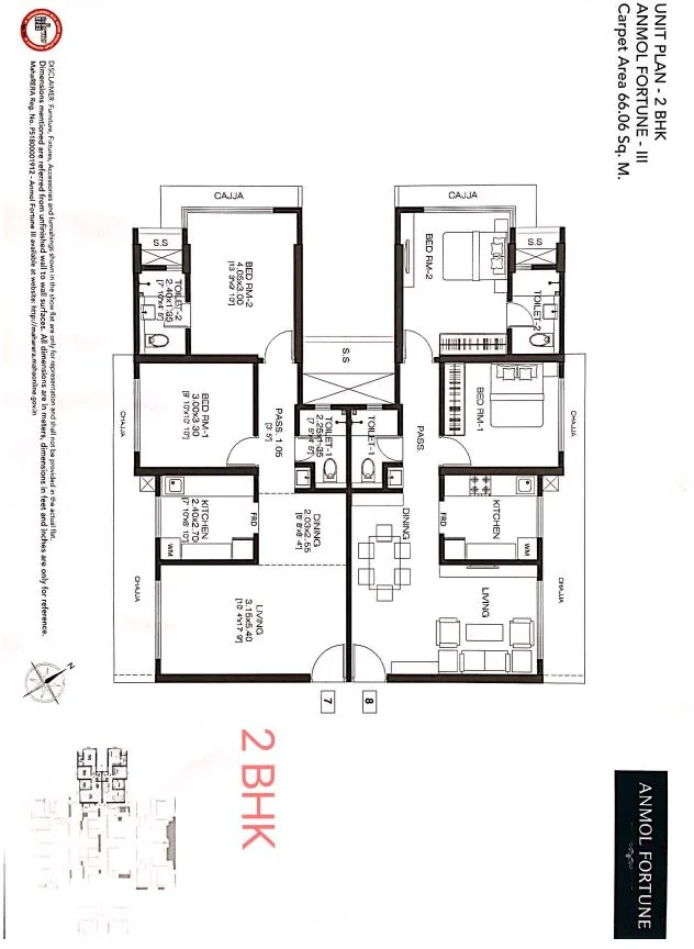 Crown Residences 2BHK Unit Plan Fortune III