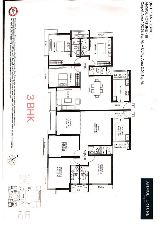 Crown Residences 3BHK Unit Plan Fortune III