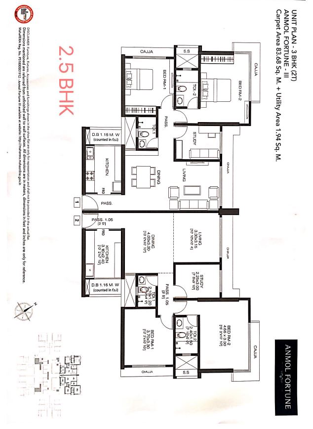 Crown Residences 2.5BHK Unit Plan Fortune III