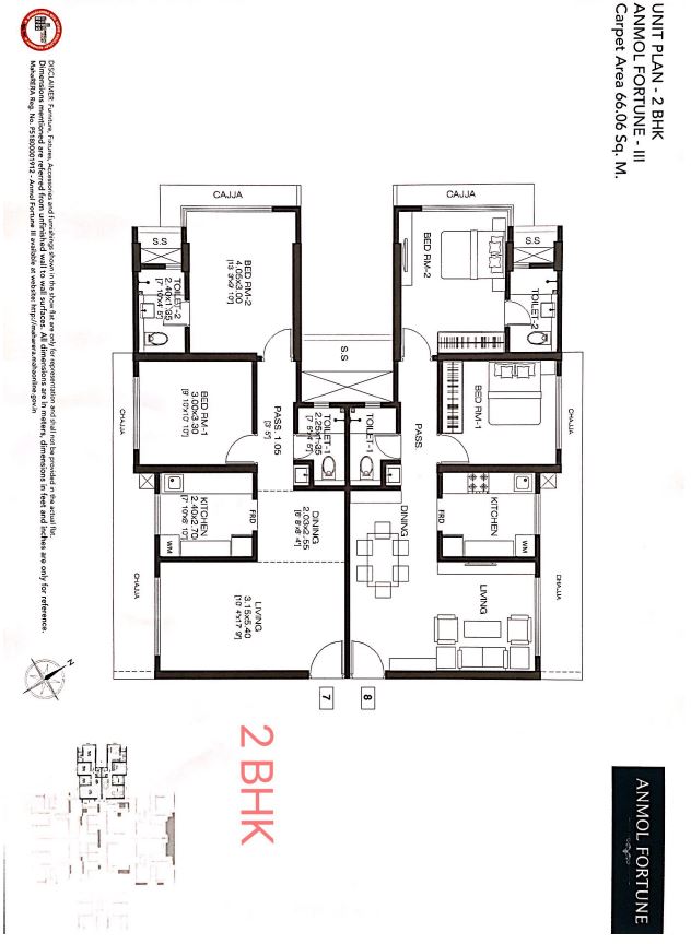 Crown Residences 2BHK Unit Plan Fortune III