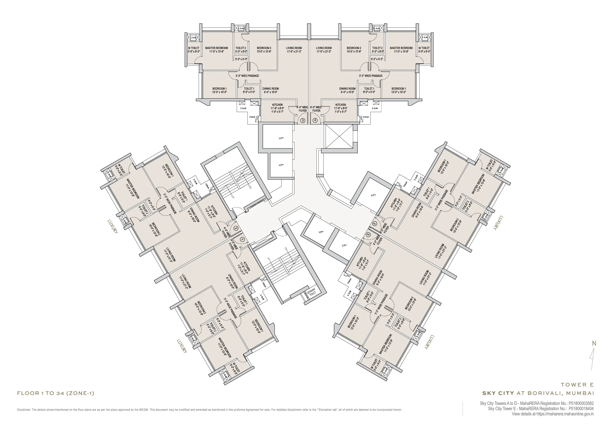 Oberoi Sky City Tower E Floor Plan (1st-34th flr)