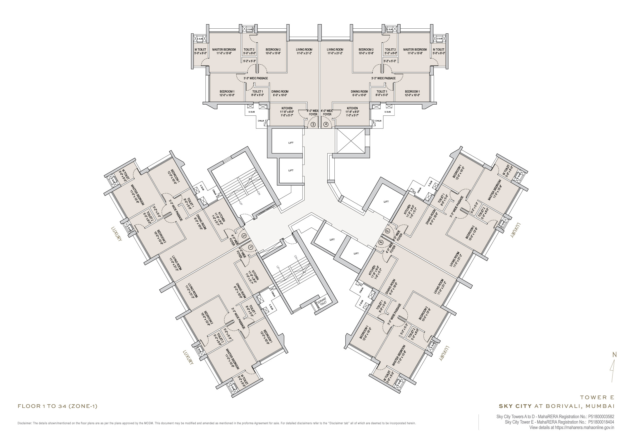 Oberoi Sky City Tower E Floor Plan (1st-34th flr)