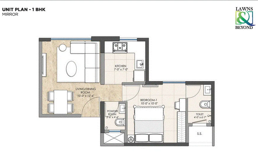 Omkar Lawns-Beyond 1BHK Mirror Unit Plan