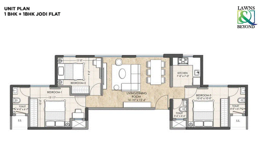 Omkar Sereno 1BHK-1BHK Jodi Plan