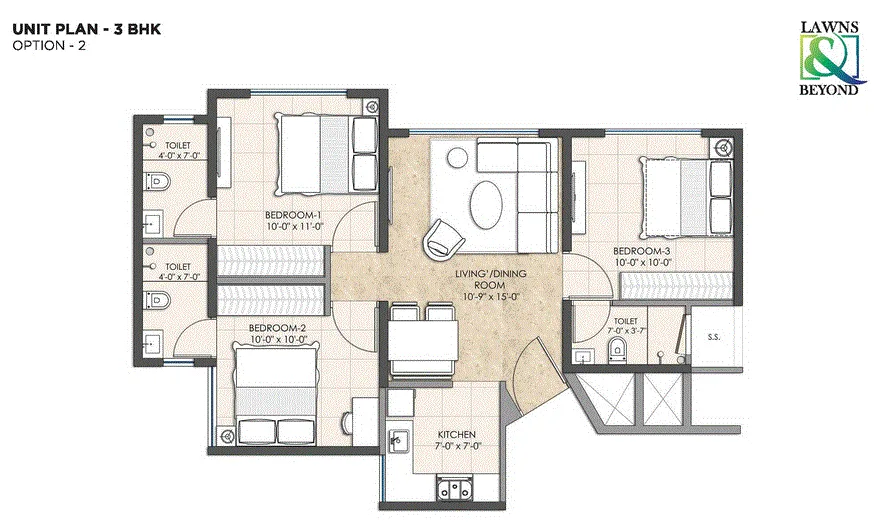 Omkar Sereno 3BHK Unit Plan Type-2