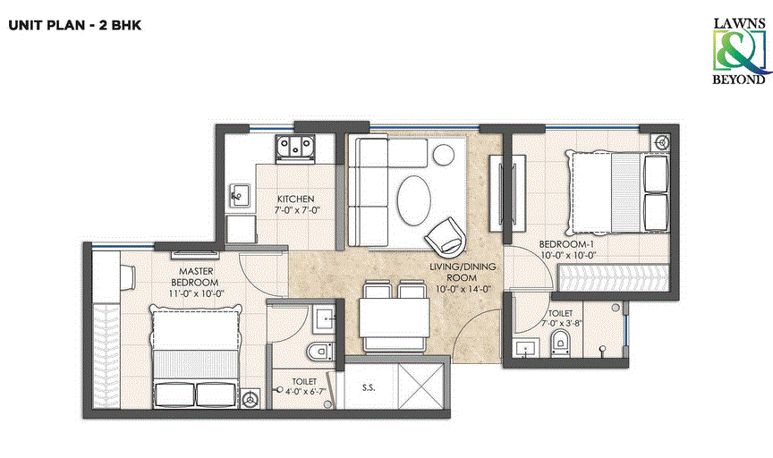 Omkar Sereno 2BHK Unit Plan Type-1