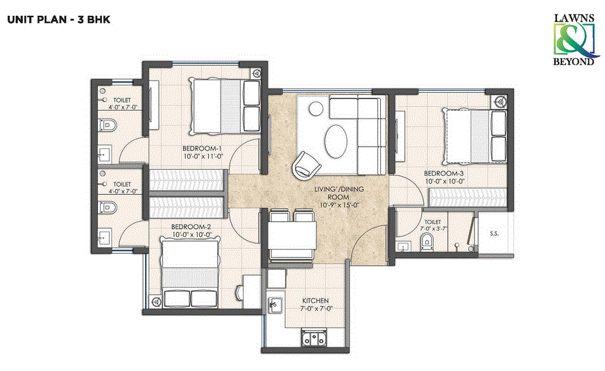 Omkar Sereno 3BHK Unit Plan Type-1
